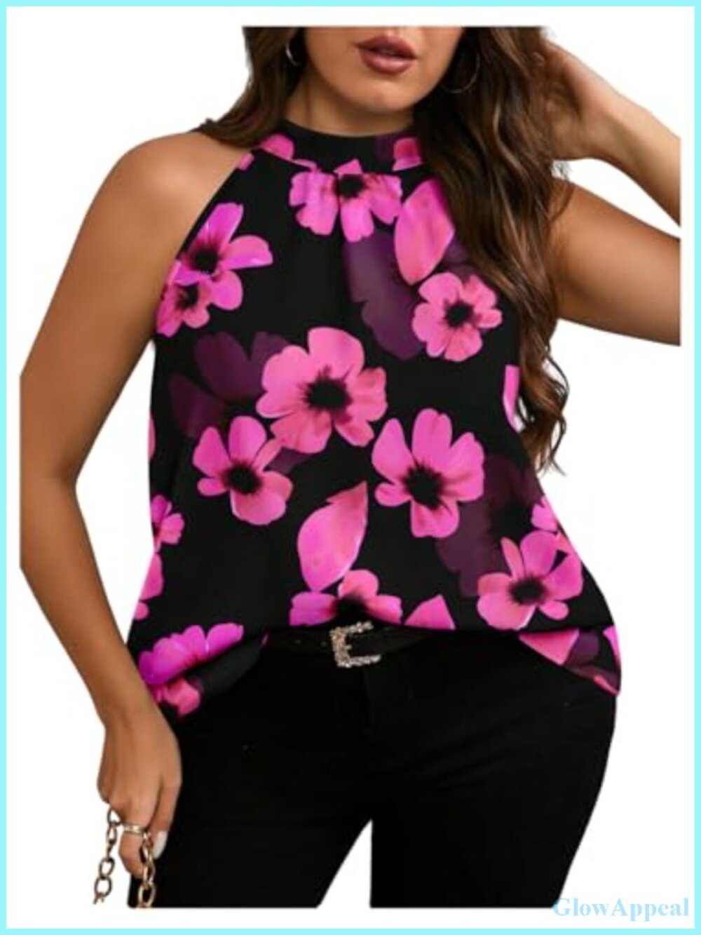 Plus Size Floral Halter Tank Top Sleeveless Summer